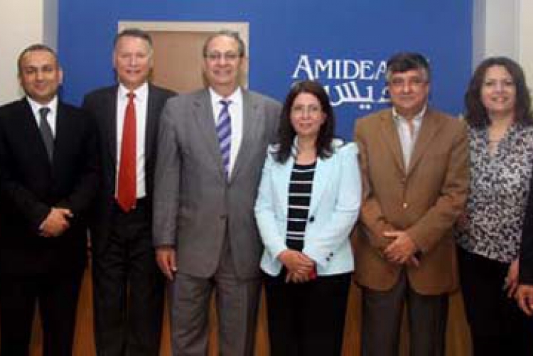 Members of the AMIDEAST/Palestine Advisory Board with AMIDEAST President & CEO Theodore Kattouf (center) and Country Director Steven Keller (far right).