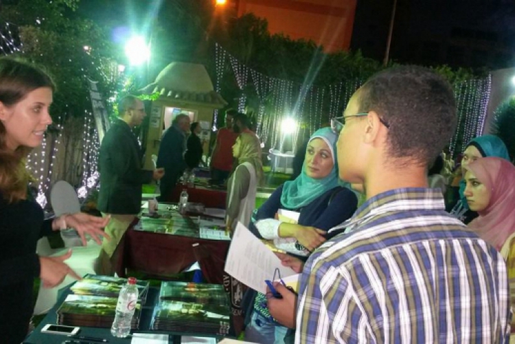 Students meeting college representatives at the StudyUSA College Fair in Cairo.