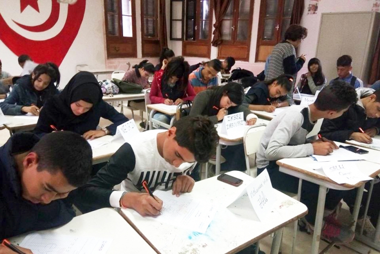Tunisian students participating in an Empowering Youth and Educators (EYE) training session