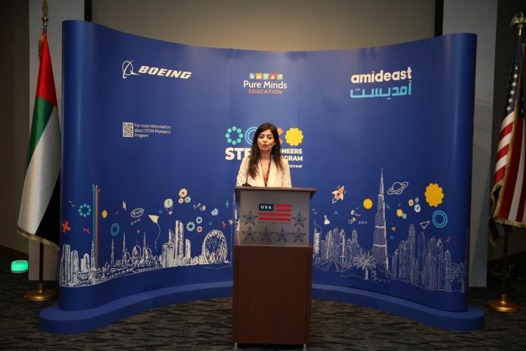Amideast UAE Country Director Sara speaking at an event