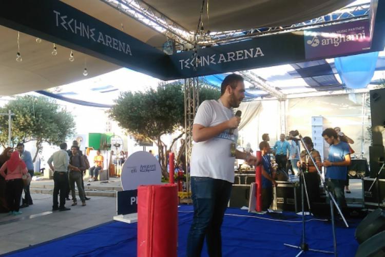 YEP participant Mohamed Gad pitching his startup Enbarter at the 2018 Techne Summit in Alexandria