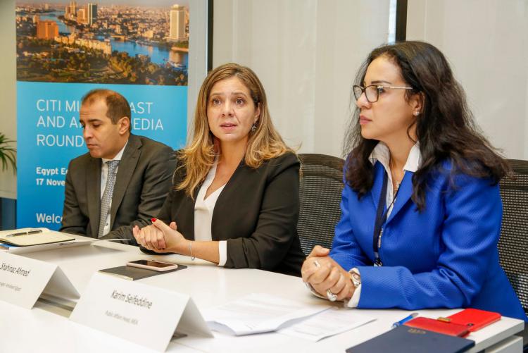 Shahinaz Ahmed, AMIDEAST’s country director for Egypt (center), announcing the launch of YEP II during a media roundtable.  