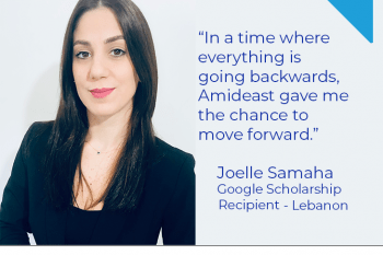 Graphic of program beneficiary Joelle Samaha