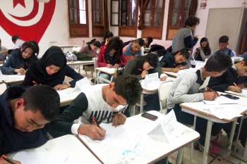 Tunisian students participating in an Empowering Youth and Educators (EYE) training session