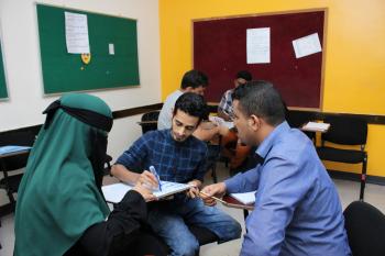 A group of English Language Training Fellowship Program trainees doing an activity.