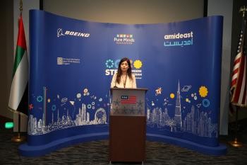 Amideast UAE Country Director Sara speaking at an event
