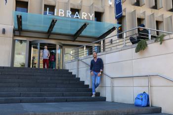 Student at library on campus