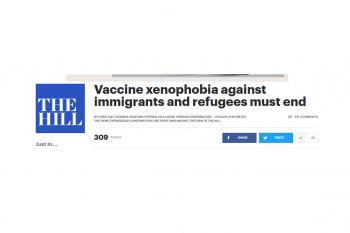 screenshot of headline from The Hill online - Vaccine Xenophobia Against Immigrants and Refugees Must End