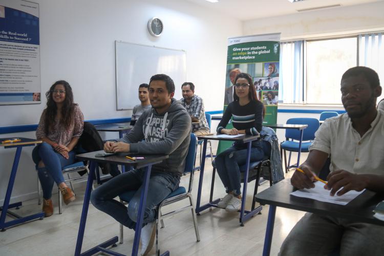 Students attending class