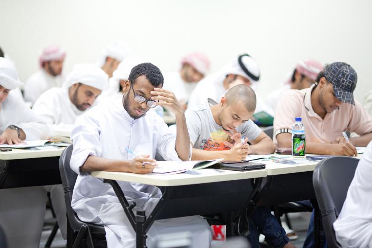 Students taking a test in a classroom