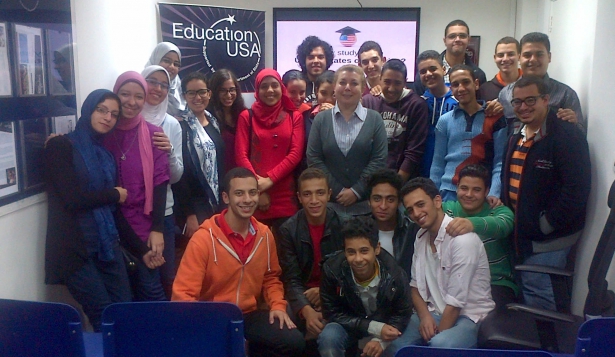 Members of the Competitive College Club with advisor Rohayma Rateb (center) in Alexandria, Egypt