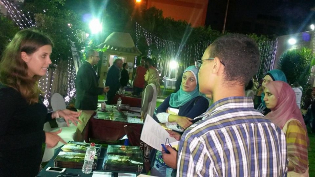 Students meeting college representatives at the StudyUSA College Fair in Cairo.