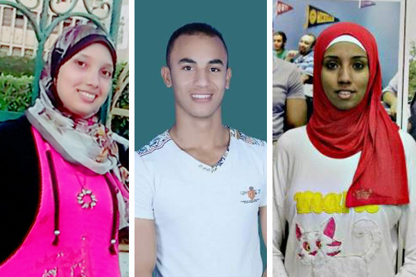 Collage of the three Egyptian HEI scholarship students in a row, from left to right: Mehad, Ahmed, and Soad