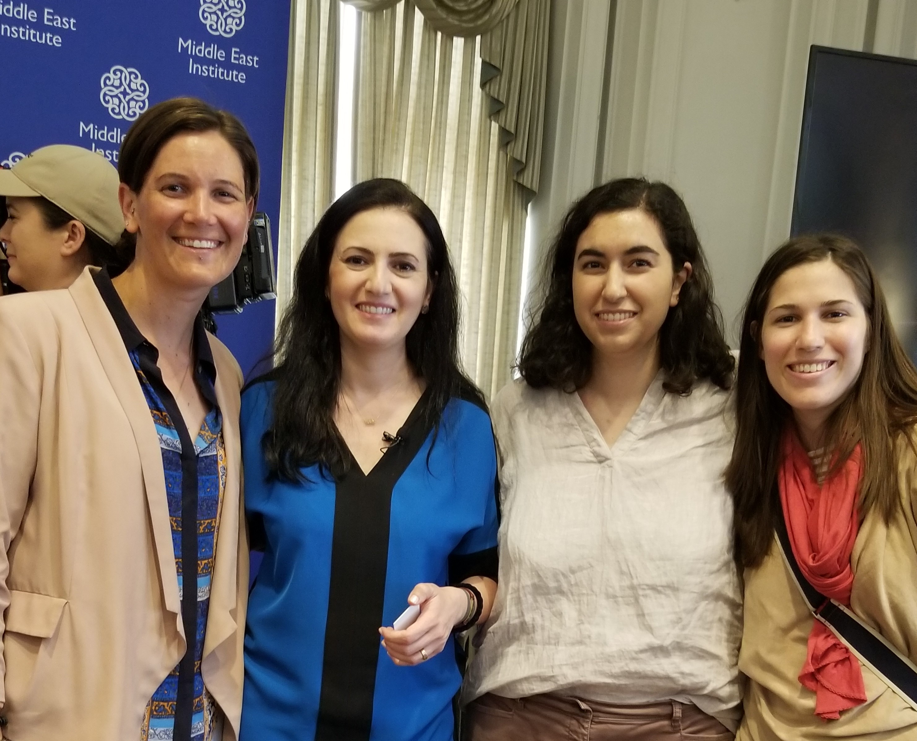 Three AMIDEAST staff meet with Sahar Assaf at her presentation in DC