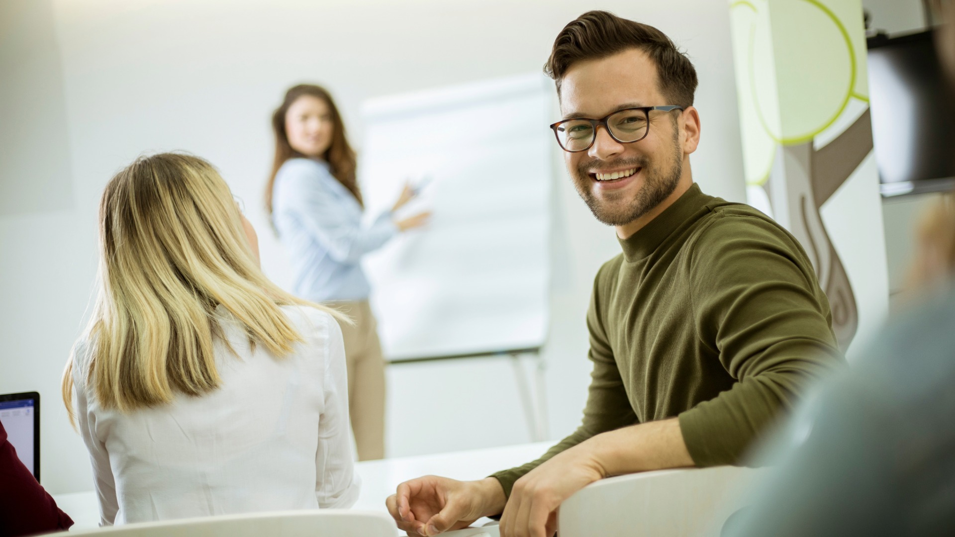 Business student in a classroom. GRE Test