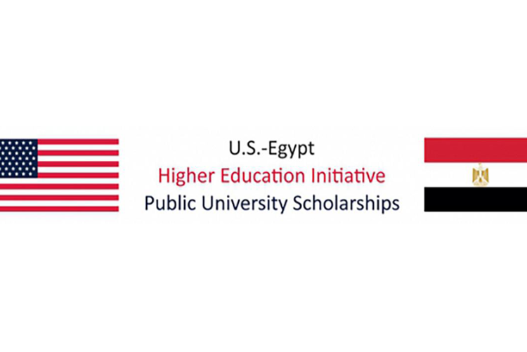 US Flag and Egyptian flag with text reading US-Egypt Higher Education Initiative Public University Scholarships Program