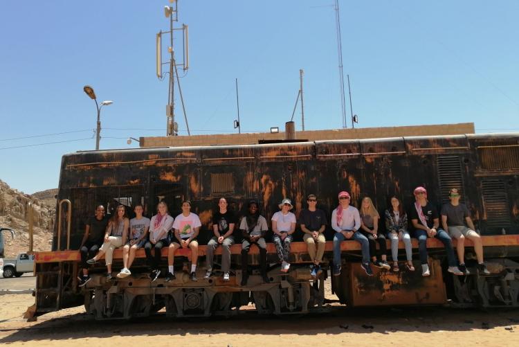 Fall 2019 students at the Hejaz Railway stop in Wadi Rum, Jordan.