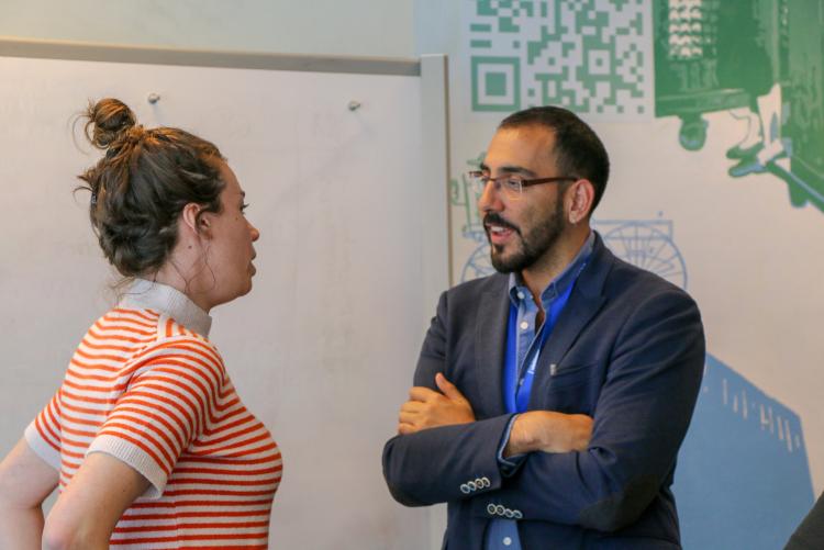 Man and woman talking 