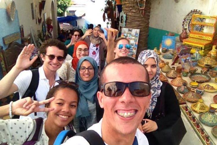 Students in a group photo in the Rabat medina