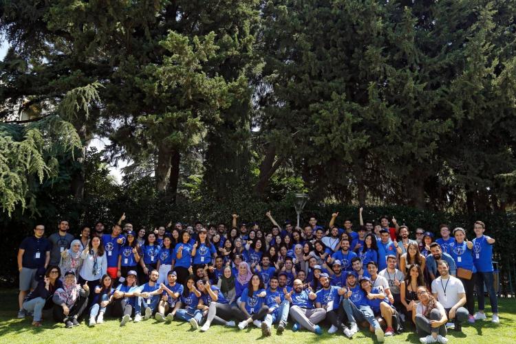A group of YES alumni at a YES gathering in the mountains
