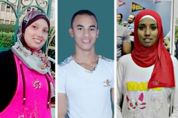 Collage of the three Egyptian HEI scholarship students in a row, from left to right: Mehad, Ahmed, and Soad