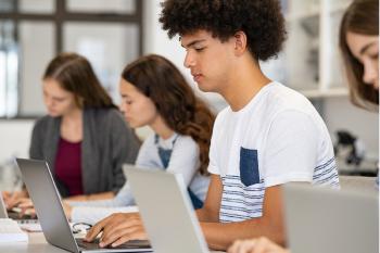 Students attending class
