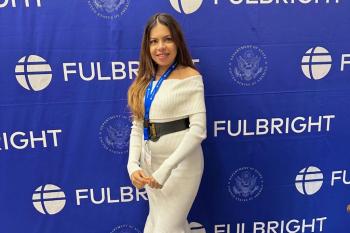 Eya Boughanmi at the 2025 Reentry Workshop organized by Amideast for Fulbright Foreign Students from the Middle East and North Africa region.